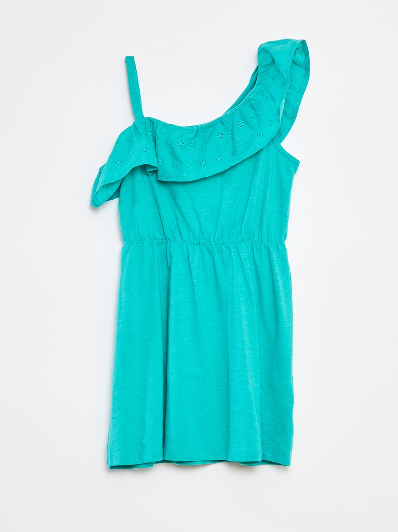 Vestido con hombro descubierto y bordado inglés Verde - Kiabi