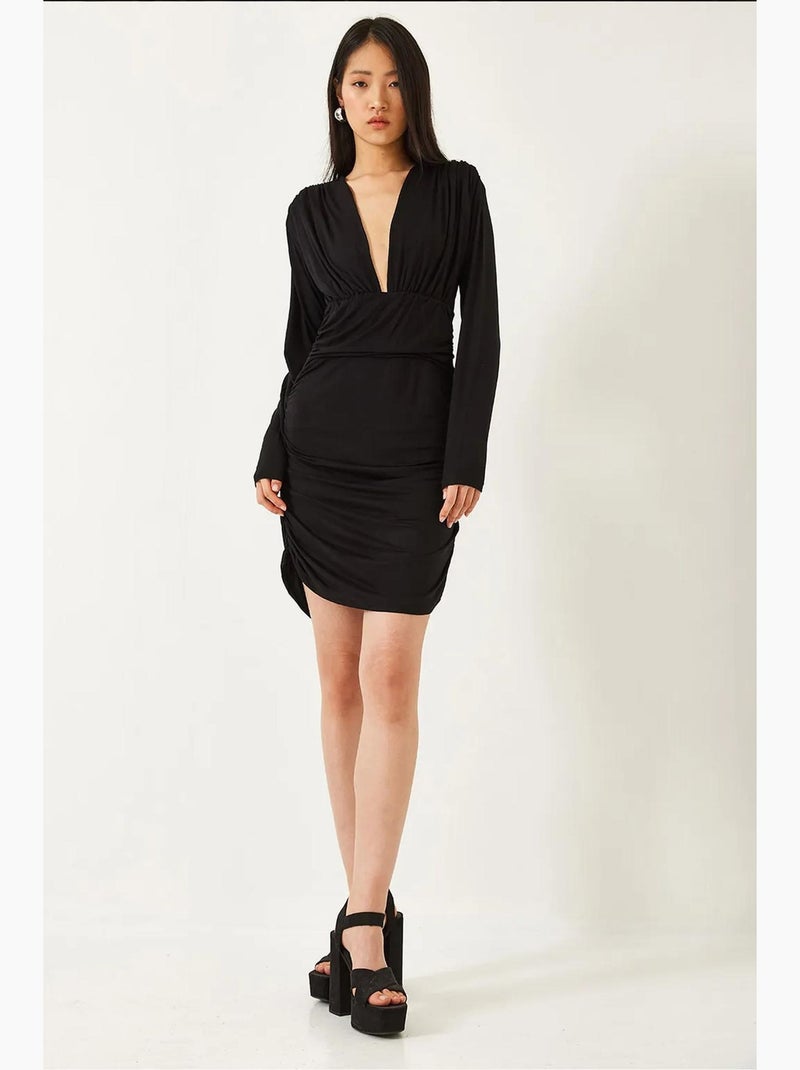 Vestido con laterales fruncidos lucci Negro - Kiabi