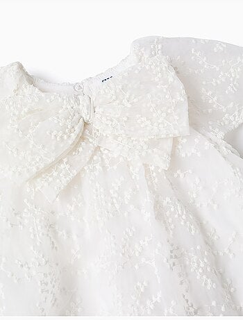 Vestido con Lazo y Mangas Cortas, Blanco