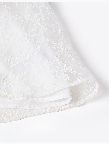 Vestido con Lazo y Mangas Cortas, Blanco