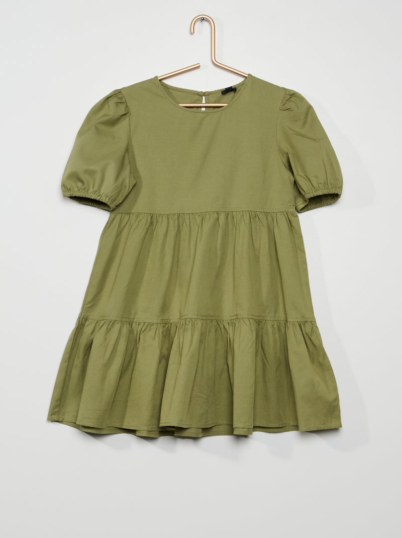 Vestido con manga globo verde caqui - Kiabi