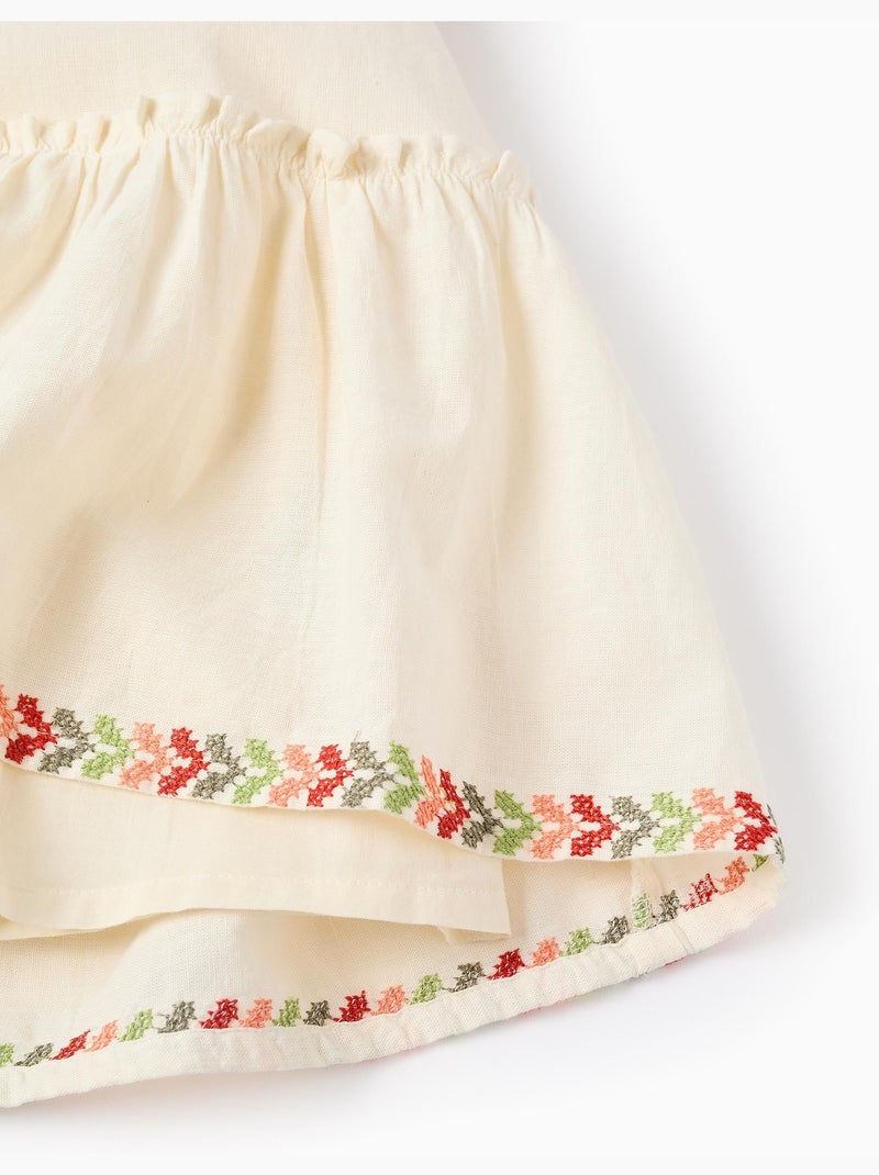 Vestido con mangas abullonadas y bordado Beige - Kiabi