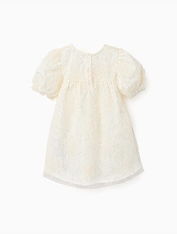 Vestido con mangas abullonadas y flores 3D