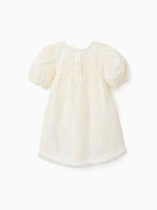 Vestido con mangas abullonadas y flores 3D - Kiabi