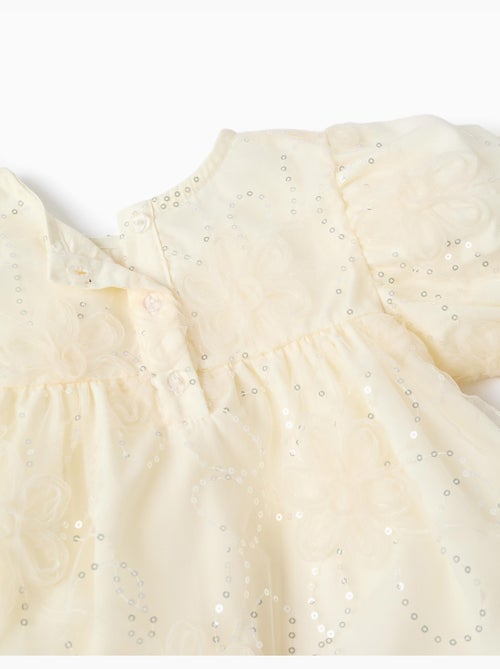 Vestido con mangas abullonadas y flores 3D - Kiabi