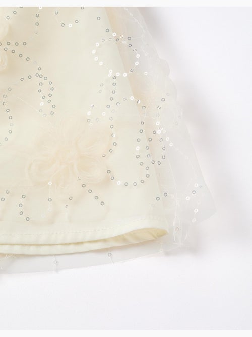 Vestido con mangas abullonadas y flores 3D - Kiabi