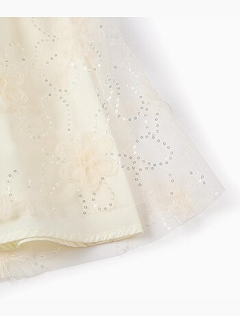 Vestido con mangas abullonadas y flores 3D