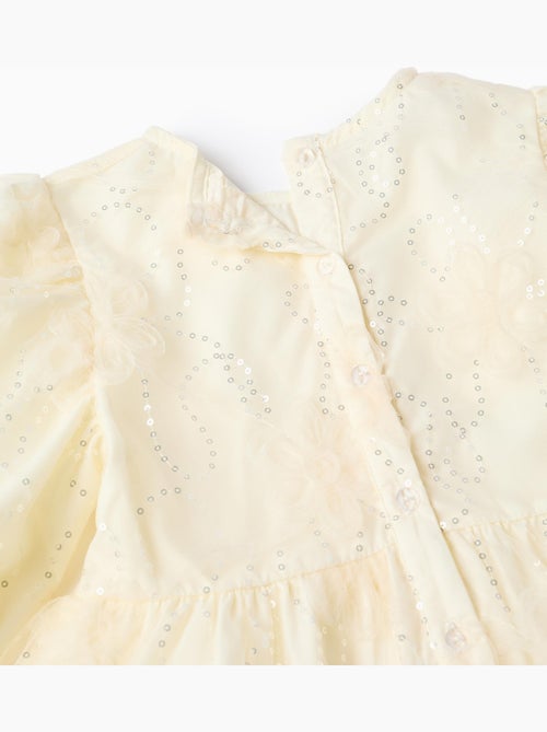 Vestido con mangas abullonadas y flores 3D - Kiabi