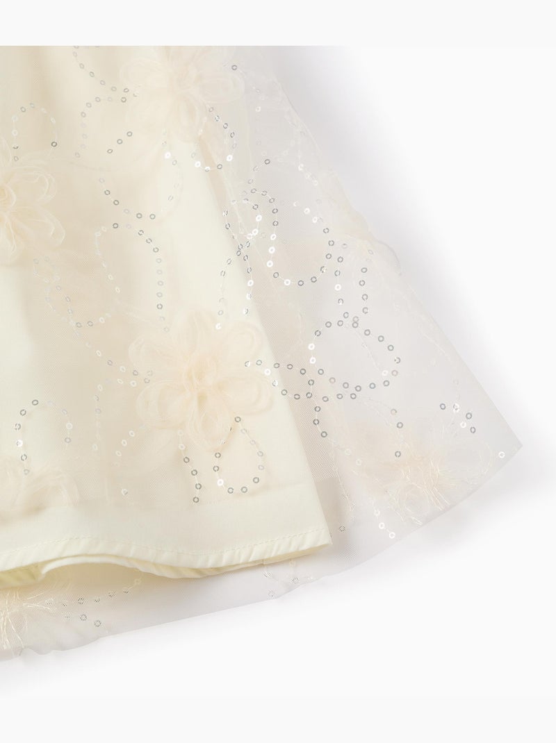 Vestido con mangas abullonadas y flores 3D Blanco - Kiabi