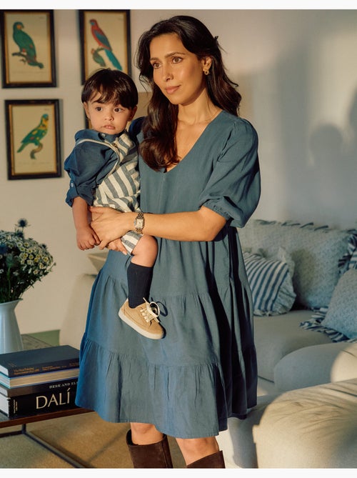 Vestido con mangas abullonadas y recorte You&Me - Kiabi