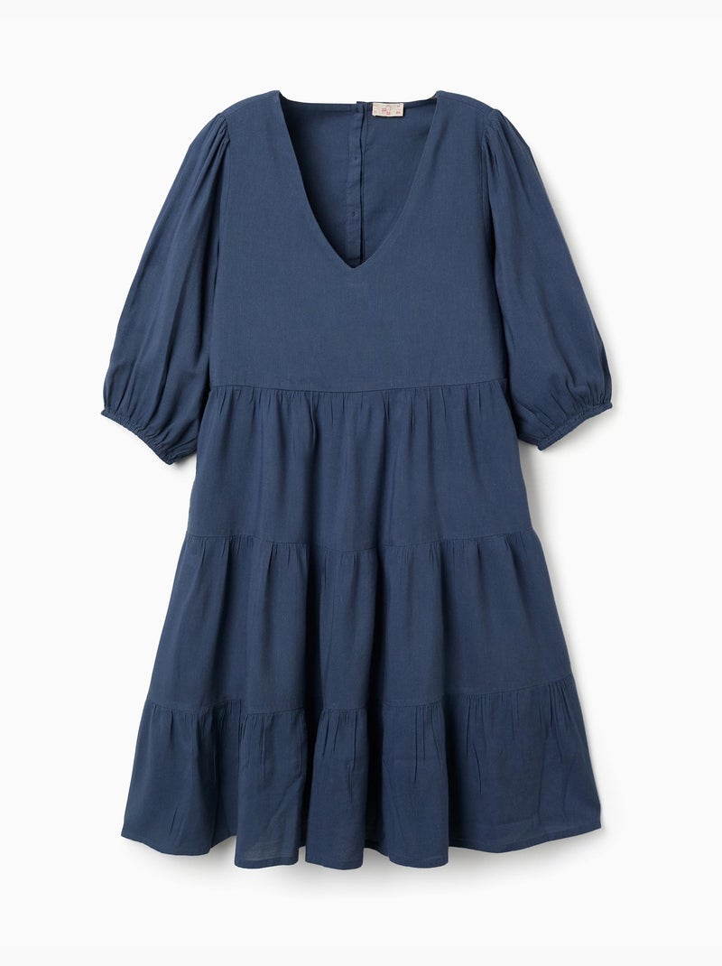 Vestido con mangas abullonadas y recorte You&Me Azul oscuro - Kiabi