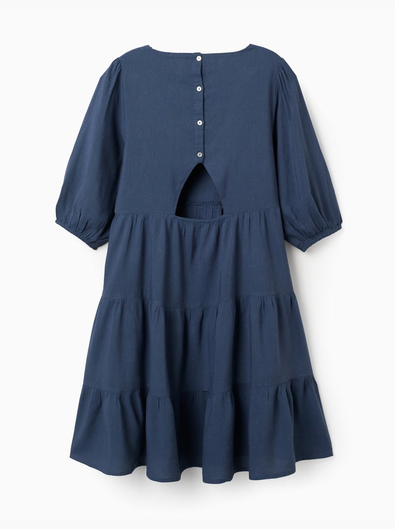 Vestido con mangas abullonadas y recorte You&Me Azul oscuro - Kiabi