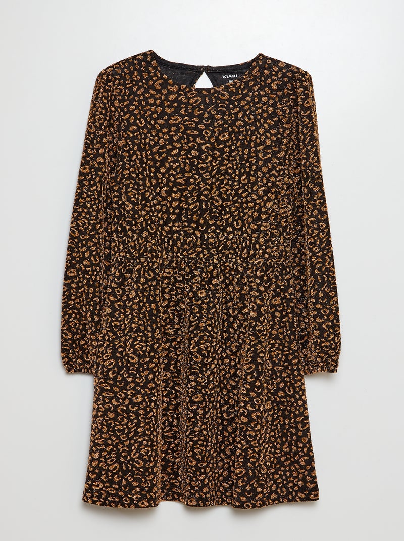 Vestido con motivo de leopardo con brillos NEGRO - Kiabi