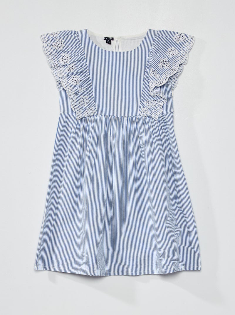 Vestido con motivo, volantes y bordado inglés AZUL - Kiabi