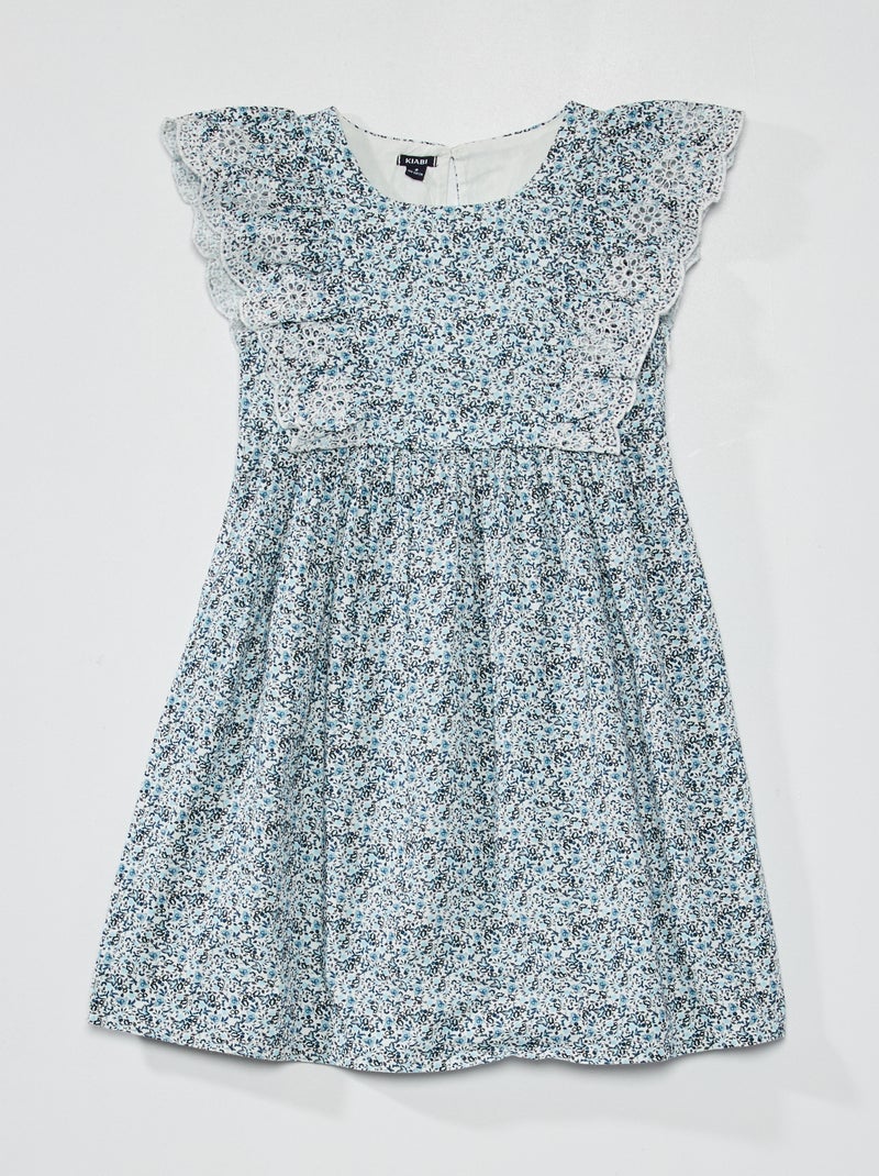 Vestido con motivo, volantes y bordado inglés BLANCO - Kiabi