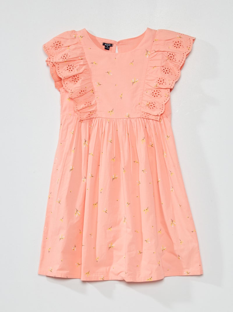 Vestido con motivo, volantes y bordado inglés ROSA - Kiabi