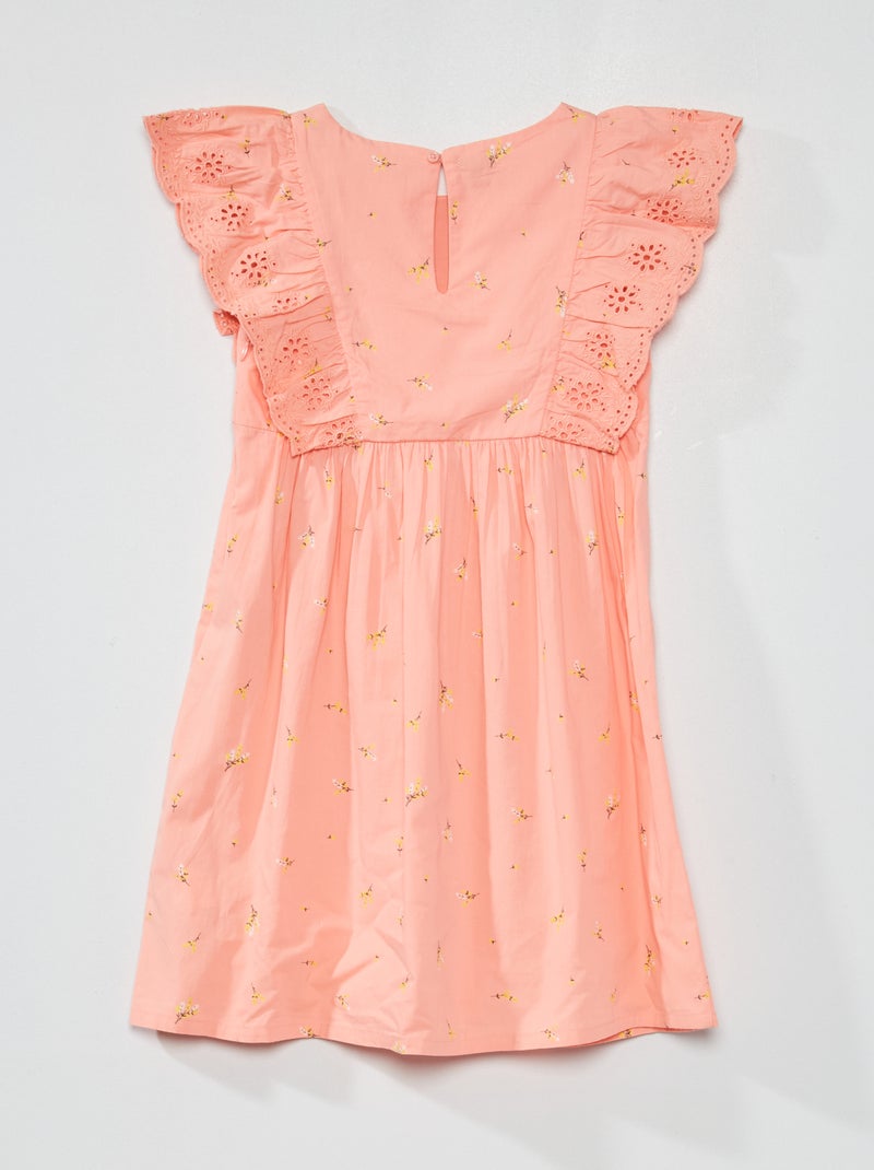 Vestido con motivo, volantes y bordado inglés ROSA - Kiabi