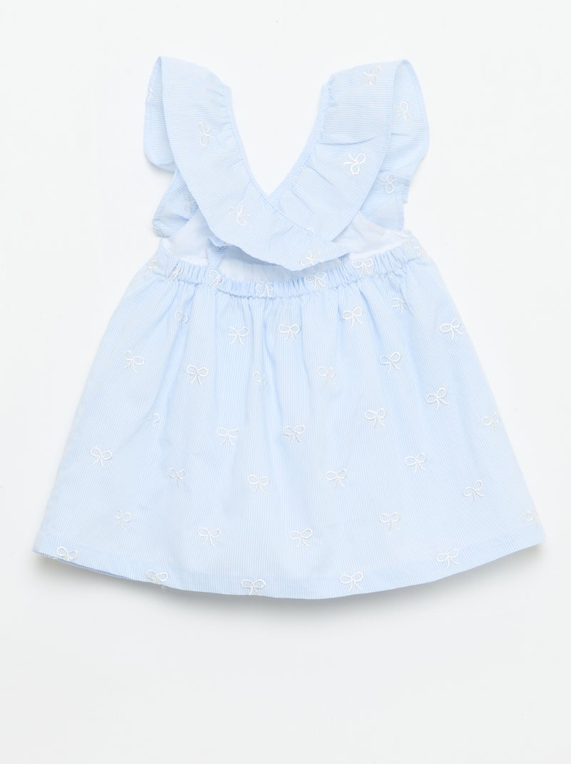 Vestido con tirantes con volantes y bordados Azul - Kiabi