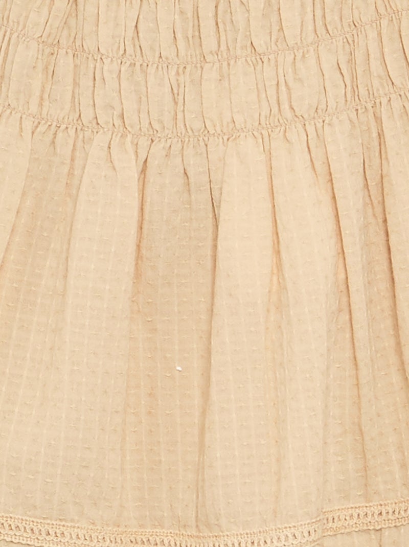 Vestido con tirantes con volantes y elásticos Beige - Kiabi
