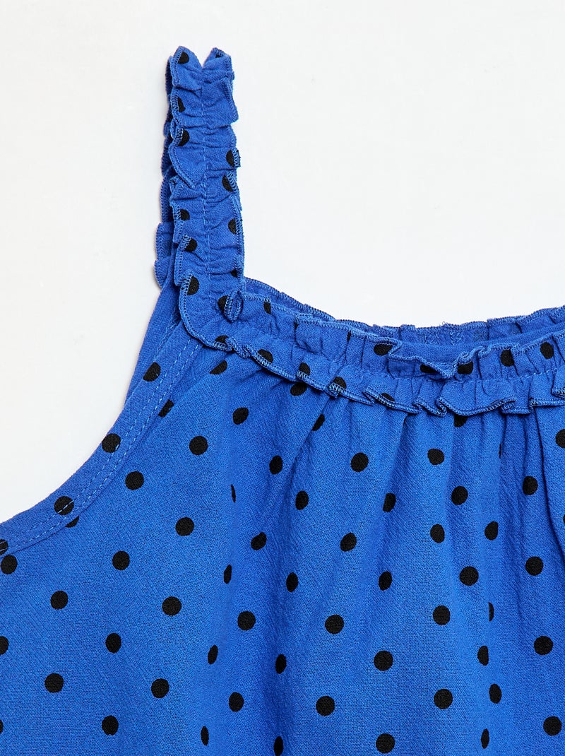 Vestido con tirantes y cuello con volantes Azul - Kiabi