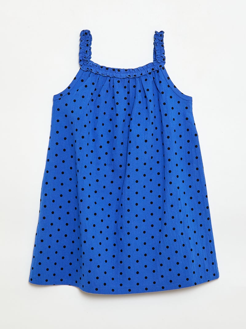 Vestido con tirantes y cuello con volantes Azul - Kiabi