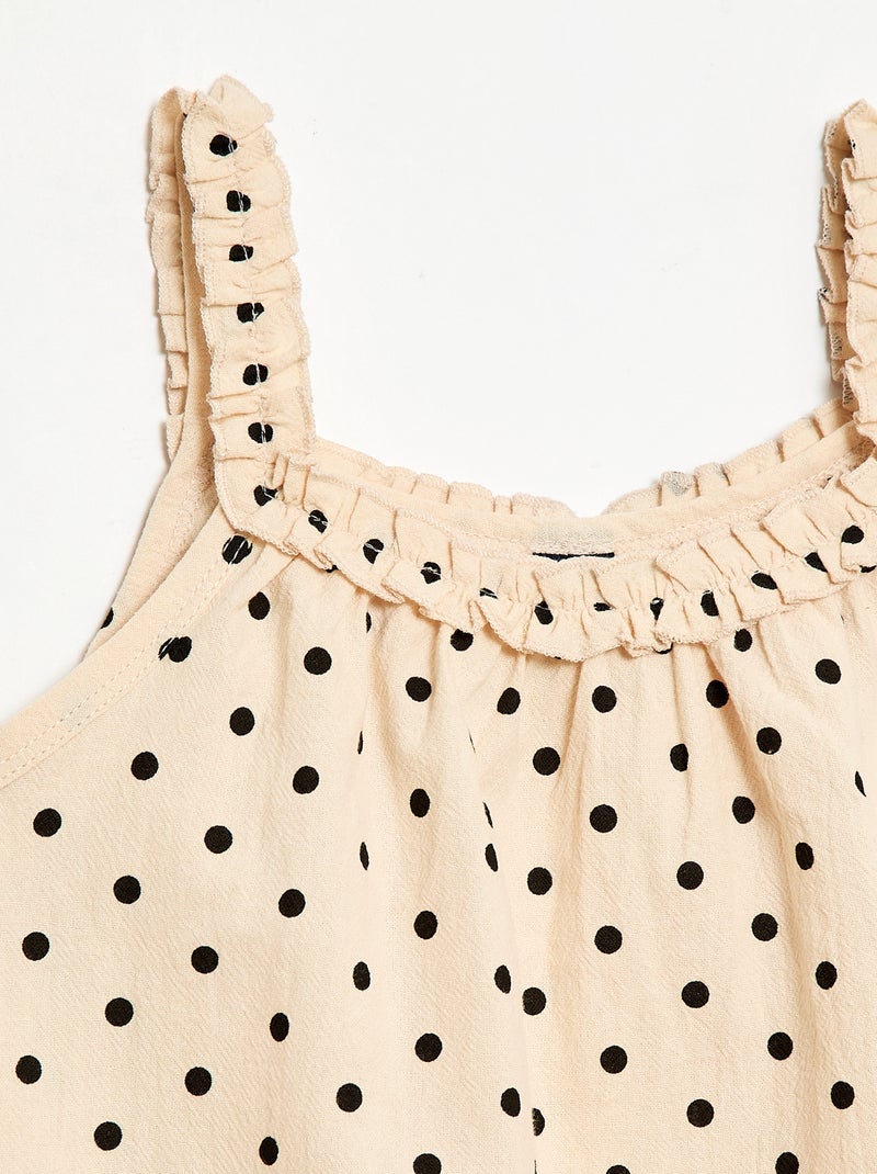 Vestido con tirantes y cuello con volantes Beige - Kiabi