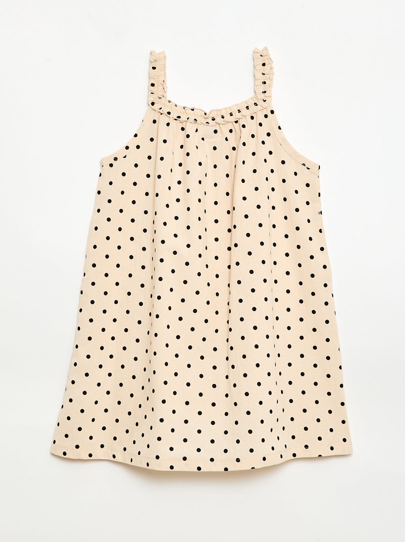 Vestido con tirantes y cuello con volantes Beige - Kiabi