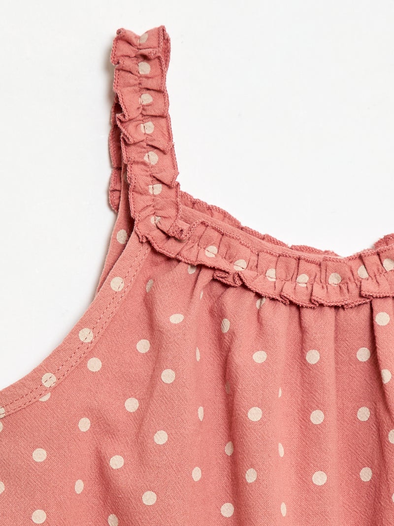 Vestido con tirantes y cuello con volantes Rosa - Kiabi