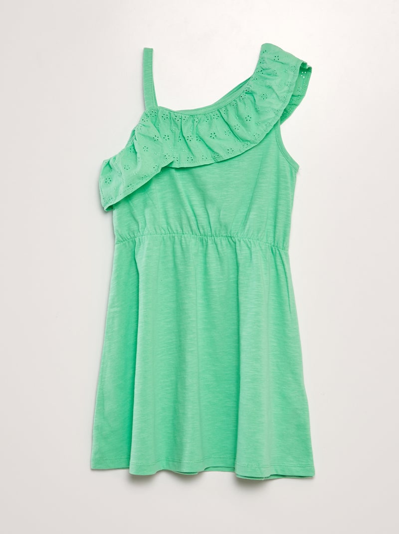 Vestido con volante en el cuello de bordado inglés VERDE - Kiabi