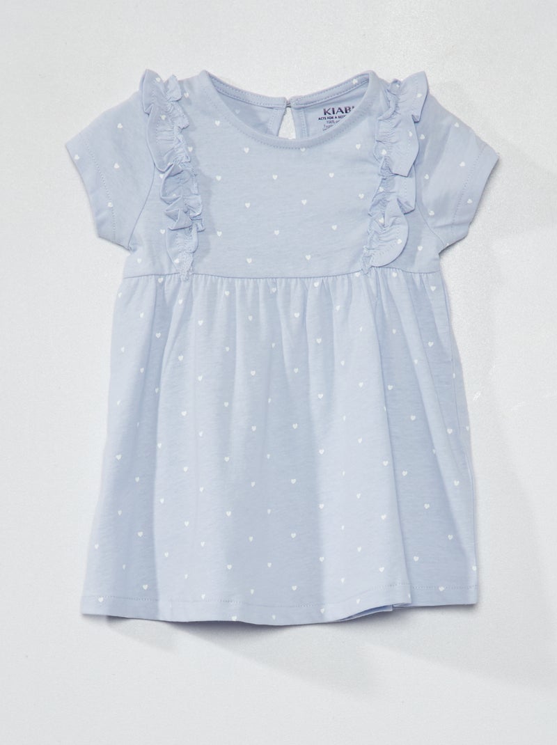 Vestido con volante estampado AZUL - Kiabi