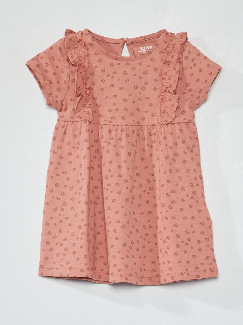Vestido con volante estampado ROSA - Kiabi
