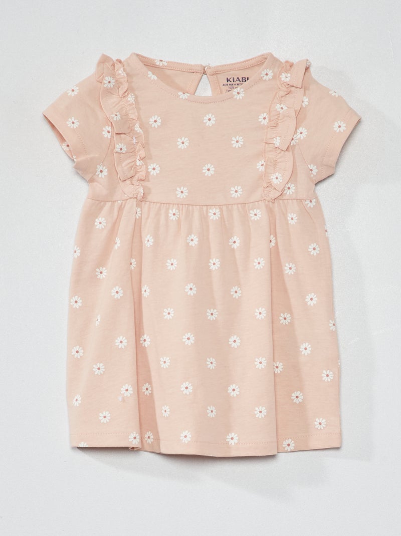 Vestido con volante estampado ROSA - Kiabi