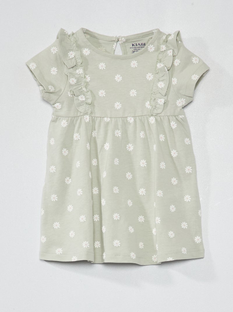 Vestido con volante estampado VERDE - Kiabi