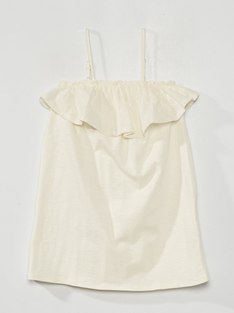 Vestido con volante y bordado Blanco - Kiabi