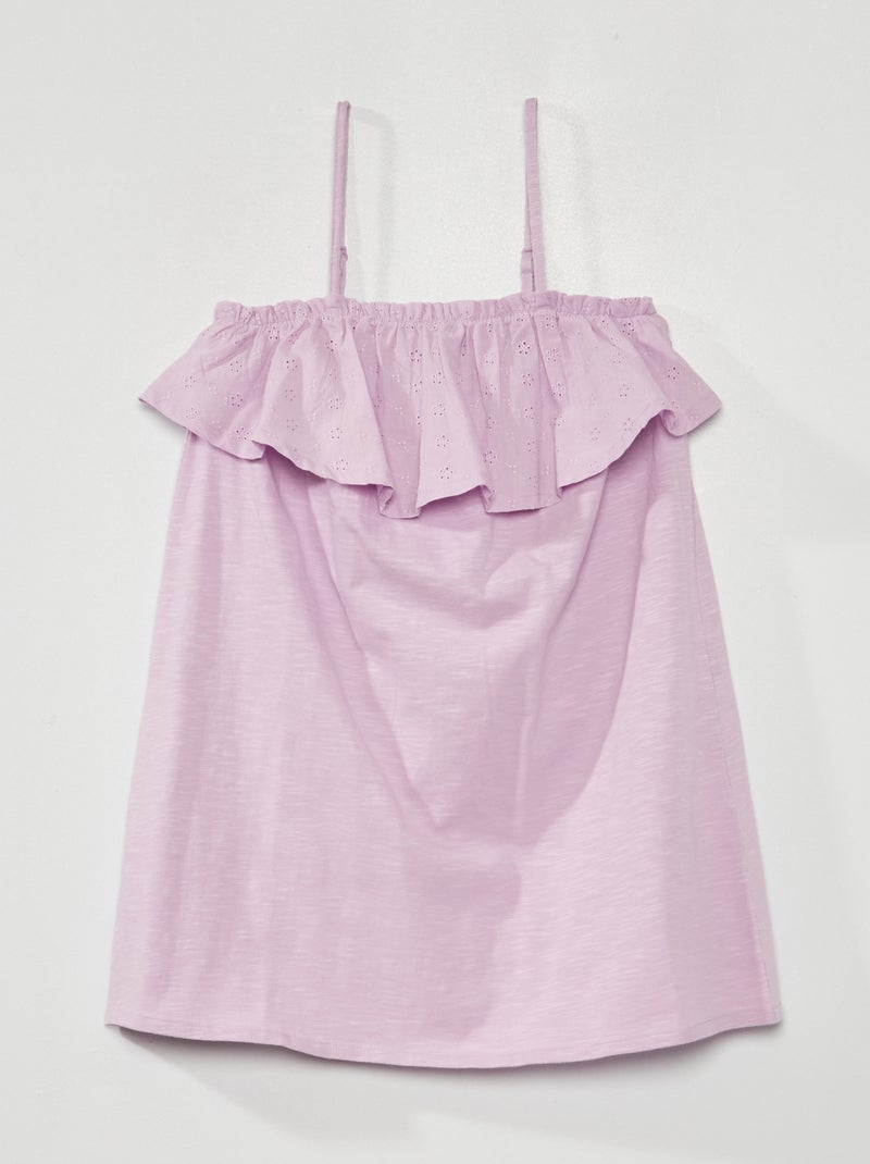 Vestido con volante y bordado malva claro - Kiabi