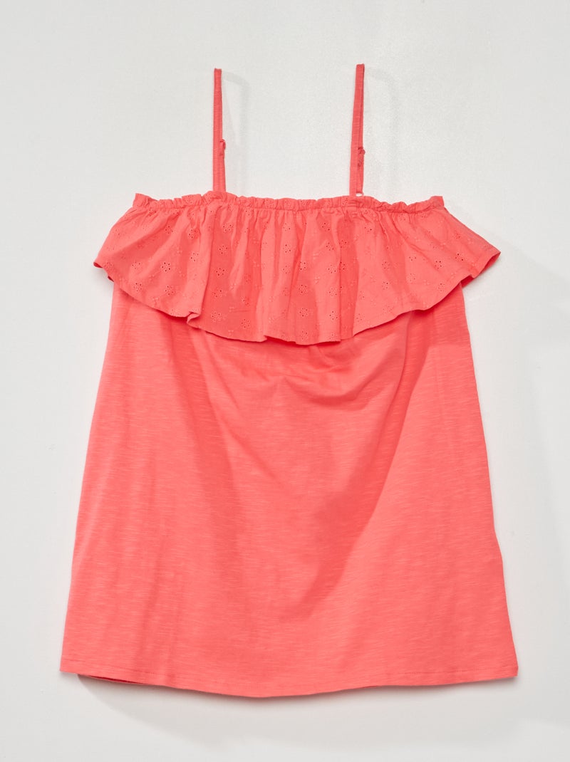 Vestido con volante y bordado ROSA - Kiabi