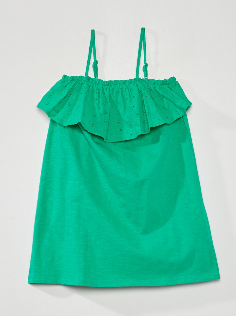 Vestido con volante y bordado VERDE - Kiabi