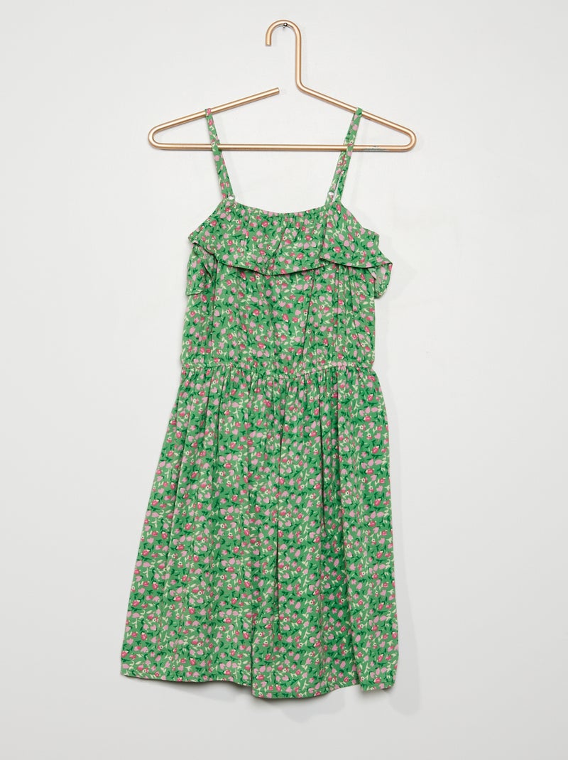 Vestido con volante y tirantes finos VERDE - Kiabi