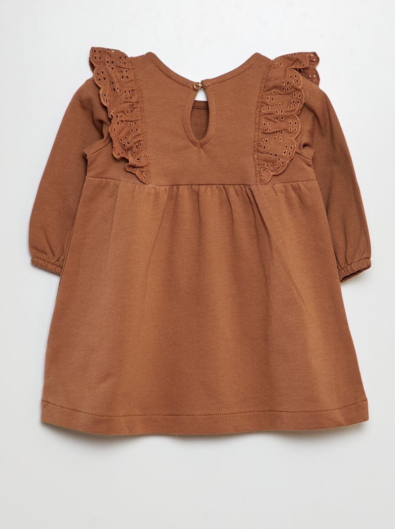 Vestido con volantes de bordado inglés BEIGE - Kiabi