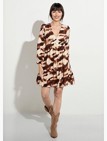 Vestido con volantes, escote en pico y mangas ajustadas - AFIBEL