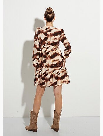 Vestido con volantes, escote en pico y mangas ajustadas - AFIBEL