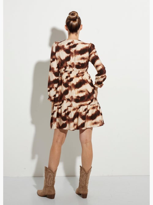 Vestido con volantes, escote en pico y mangas ajustadas - AFIBEL - Kiabi