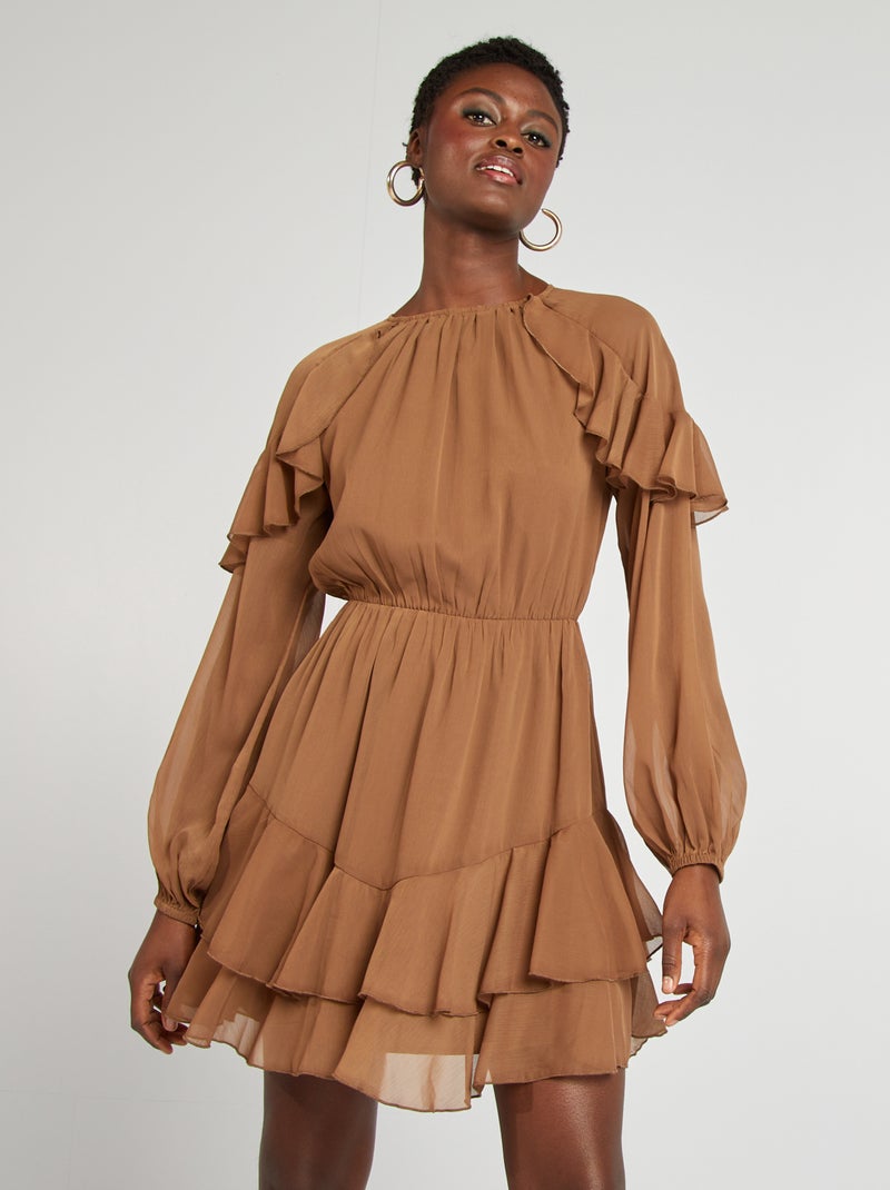 Vestido con volantes MARRON - Kiabi