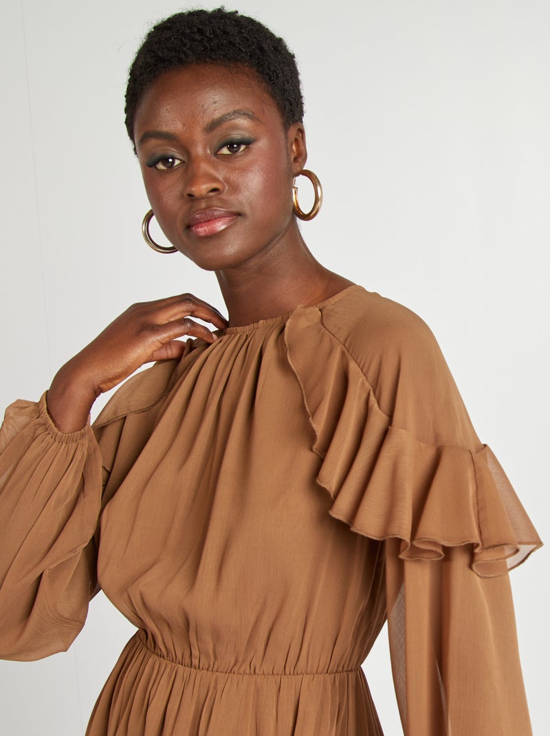 Vestido con volantes MARRON - Kiabi