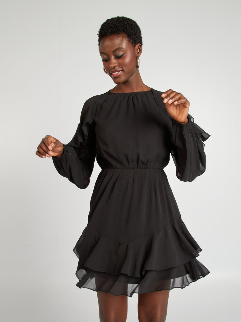 Vestido con volantes negro - Kiabi