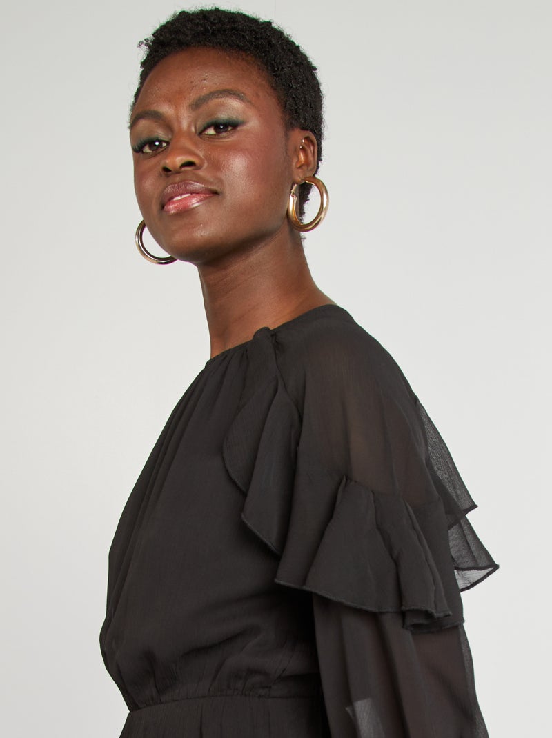Vestido con volantes negro - Kiabi
