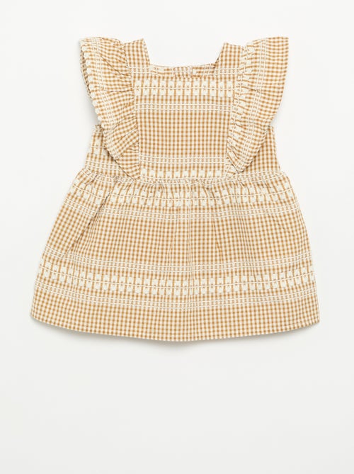 Vestido con volantes y estampado de cuadros - Kiabi