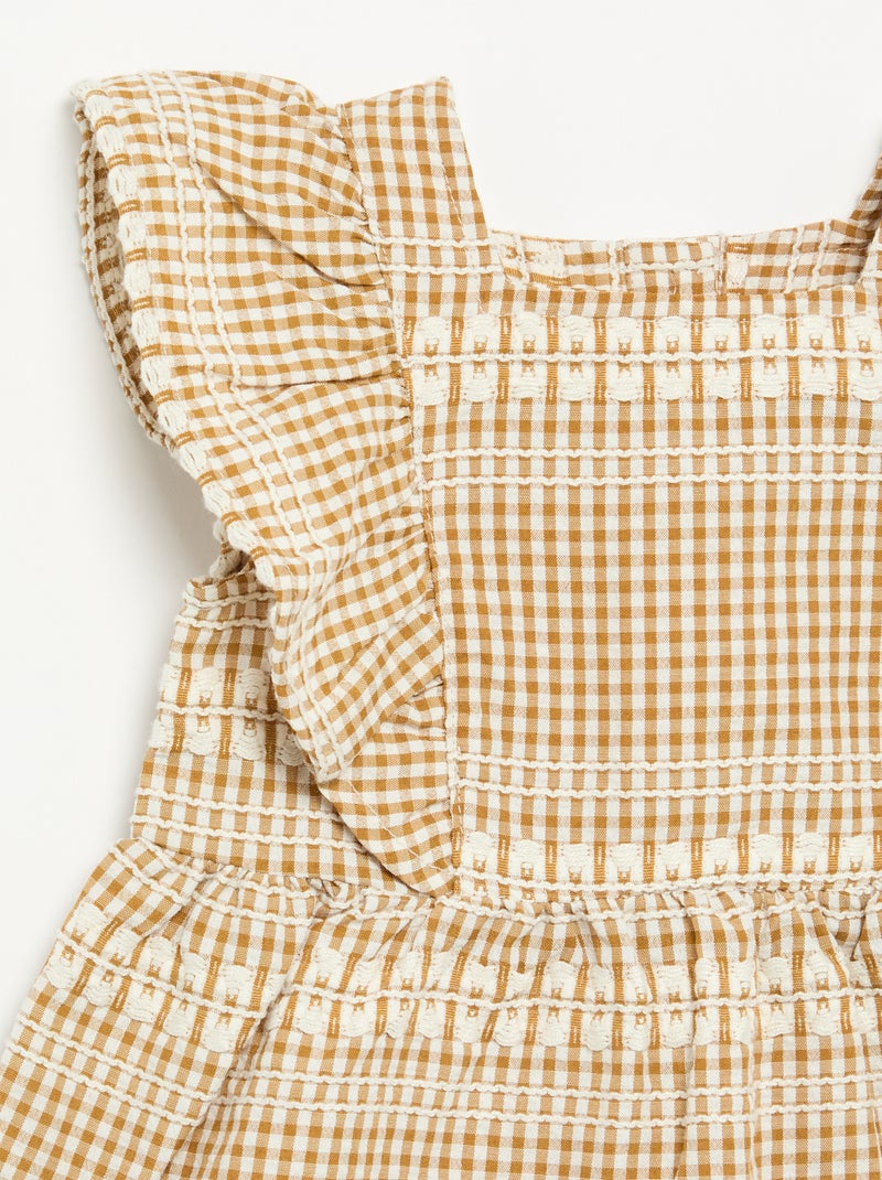 Vestido con volantes y estampado de cuadros Marron - Kiabi