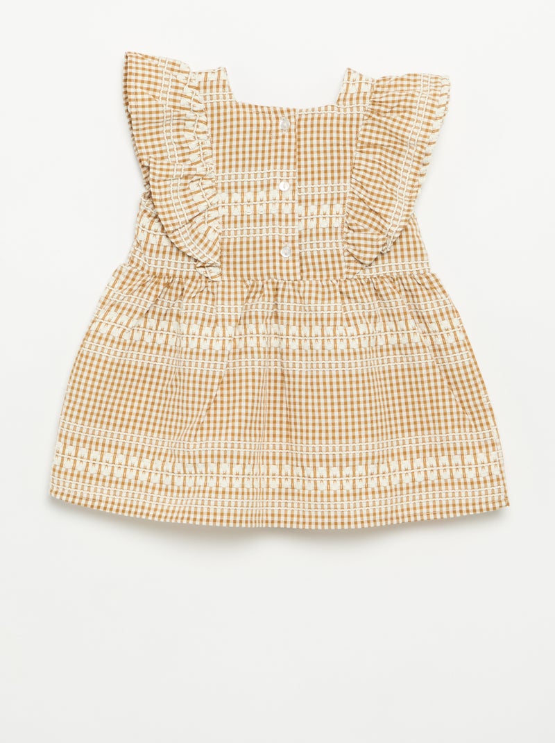 Vestido con volantes y estampado de cuadros Marron - Kiabi