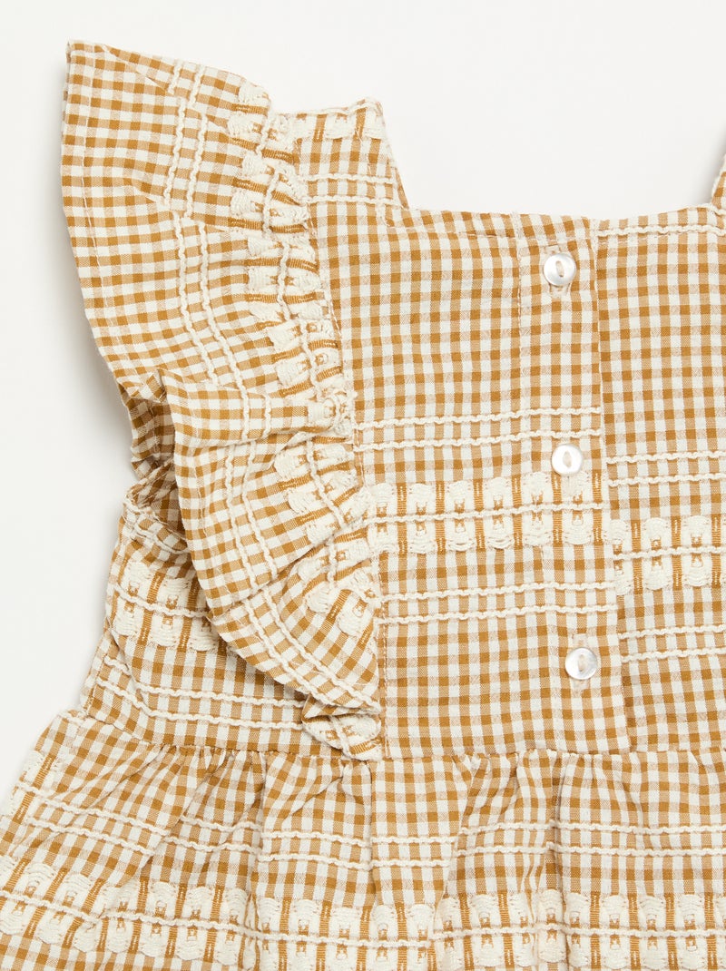 Vestido con volantes y estampado de cuadros Marron - Kiabi